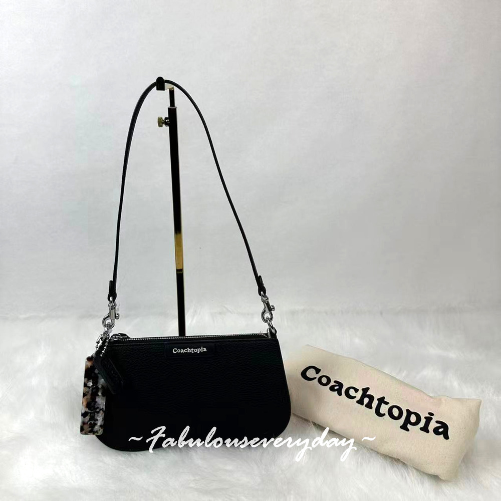 COACH Small Wavy Shoulder Bag In Coachtopia Leather Silver Black Dust Bag